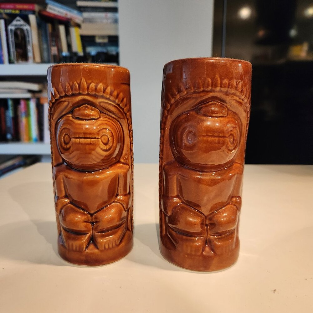 Set of 2 Brown Tiki Glasses